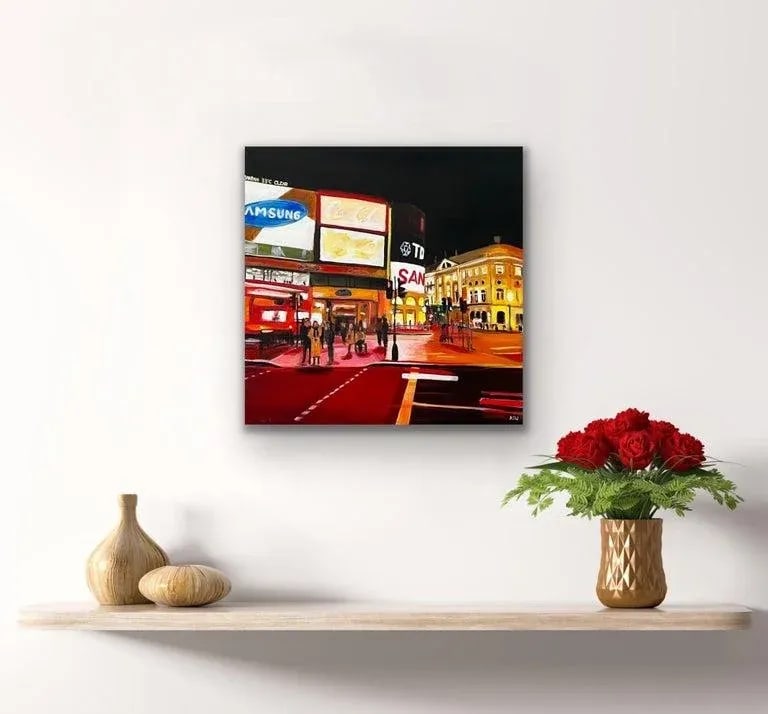 Piccadilly Circus in London City at Night With Red Bus by Urban Landscape Artist - 7