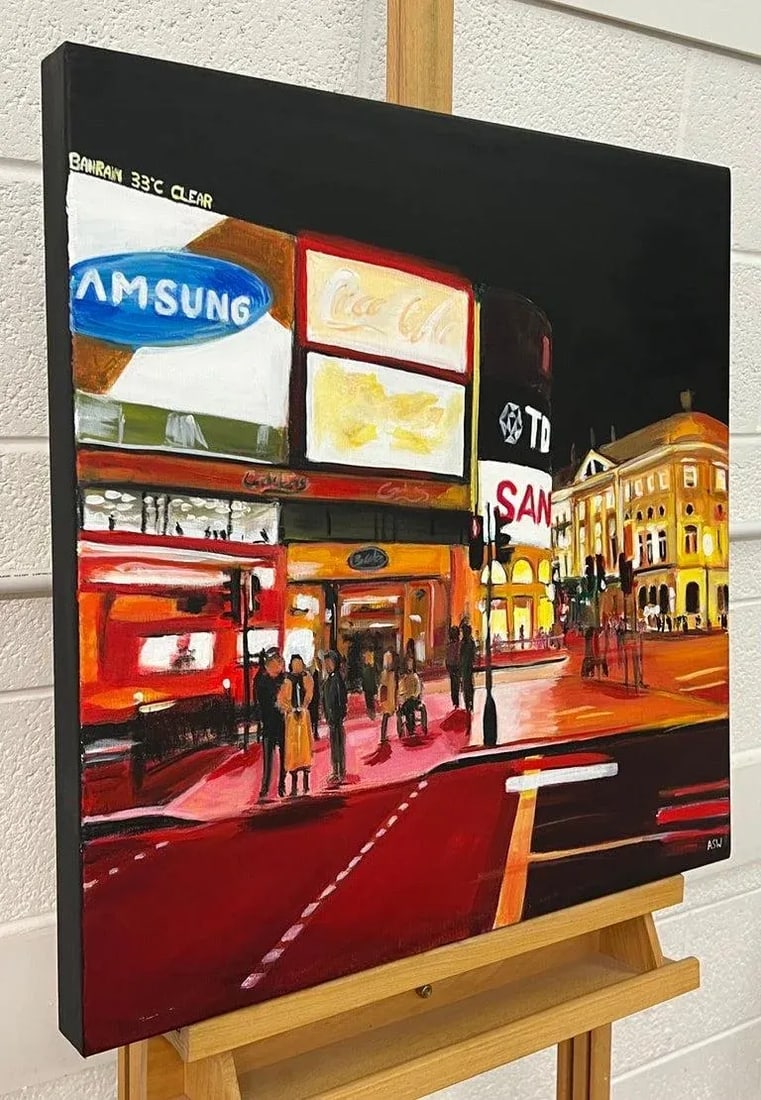 Piccadilly Circus in London City at Night With Red Bus by Urban Landscape Artist - 8