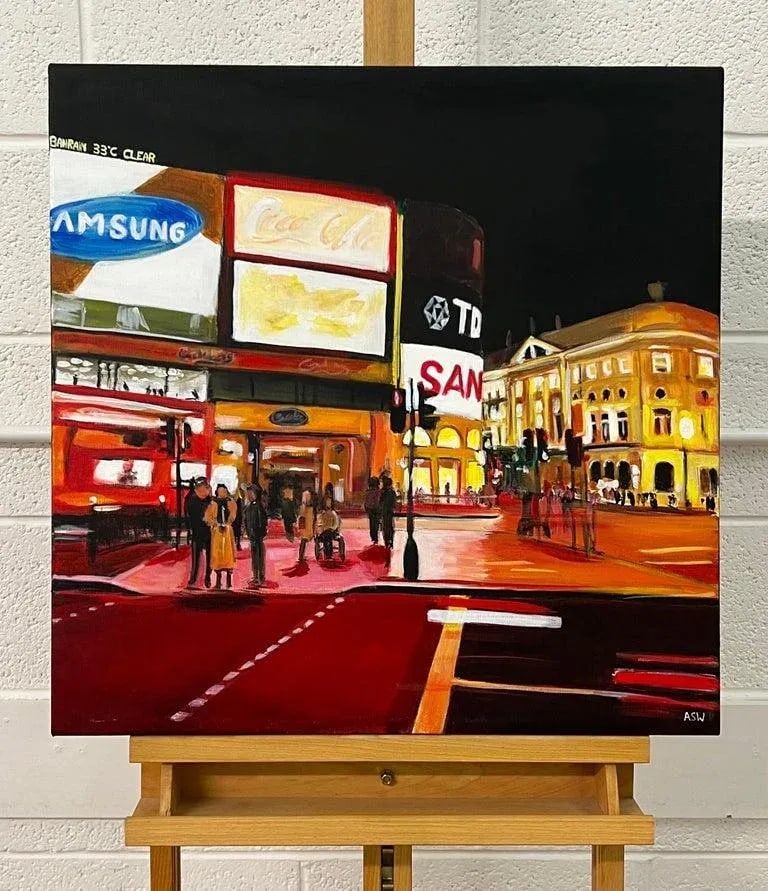 Piccadilly Circus in London City at Night With Red Bus by Urban Landscape Artist - 9