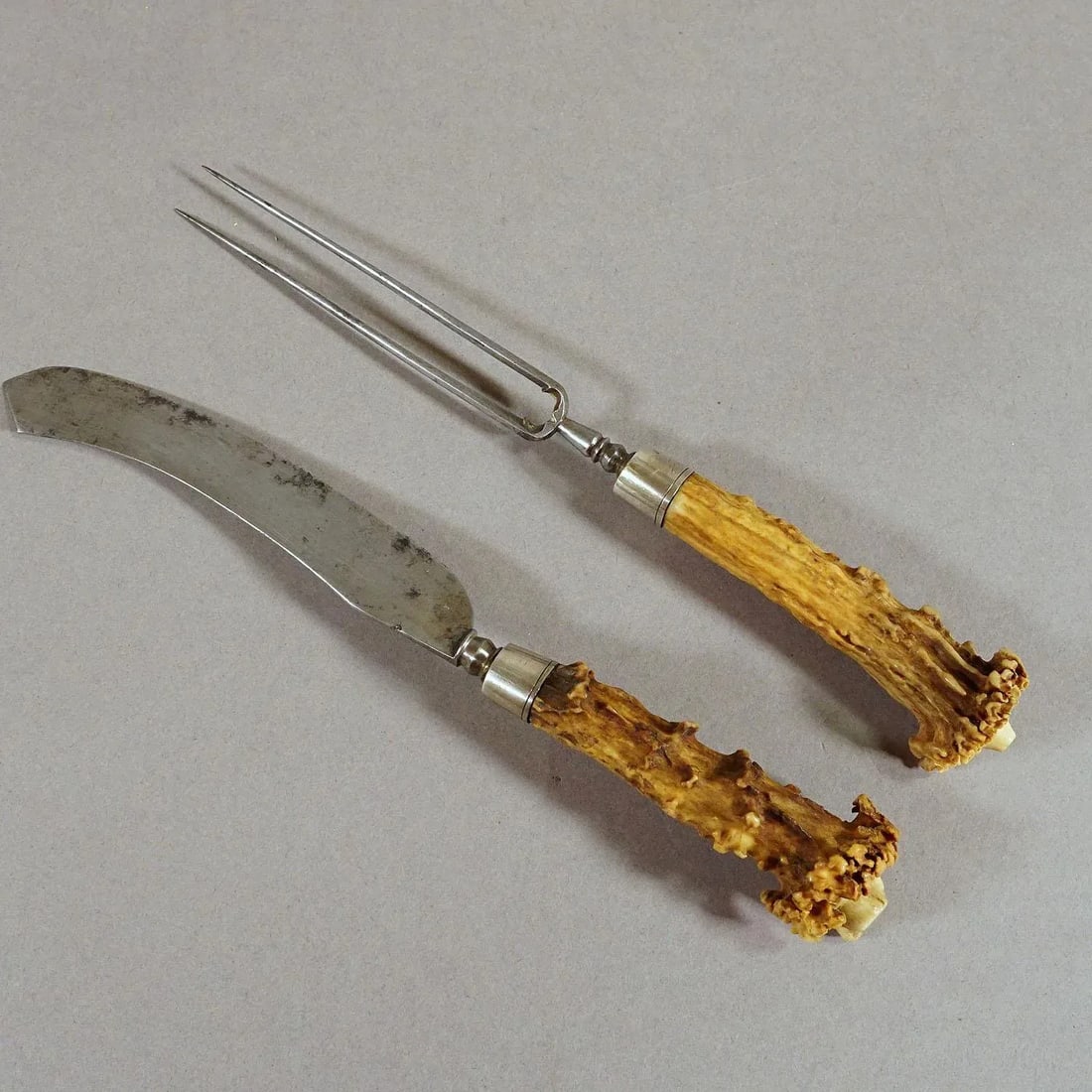 Antique Set of Rustic Carter Cutlery With Carved Horn Handles 17th - 2