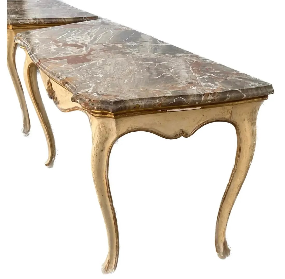 Pair of 19th Century Italian Painted and Gilt Marble-Top Console Tables - 2