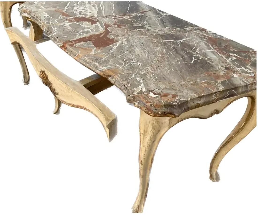 Pair of 19th Century Italian Painted and Gilt Marble-Top Console Tables - 3