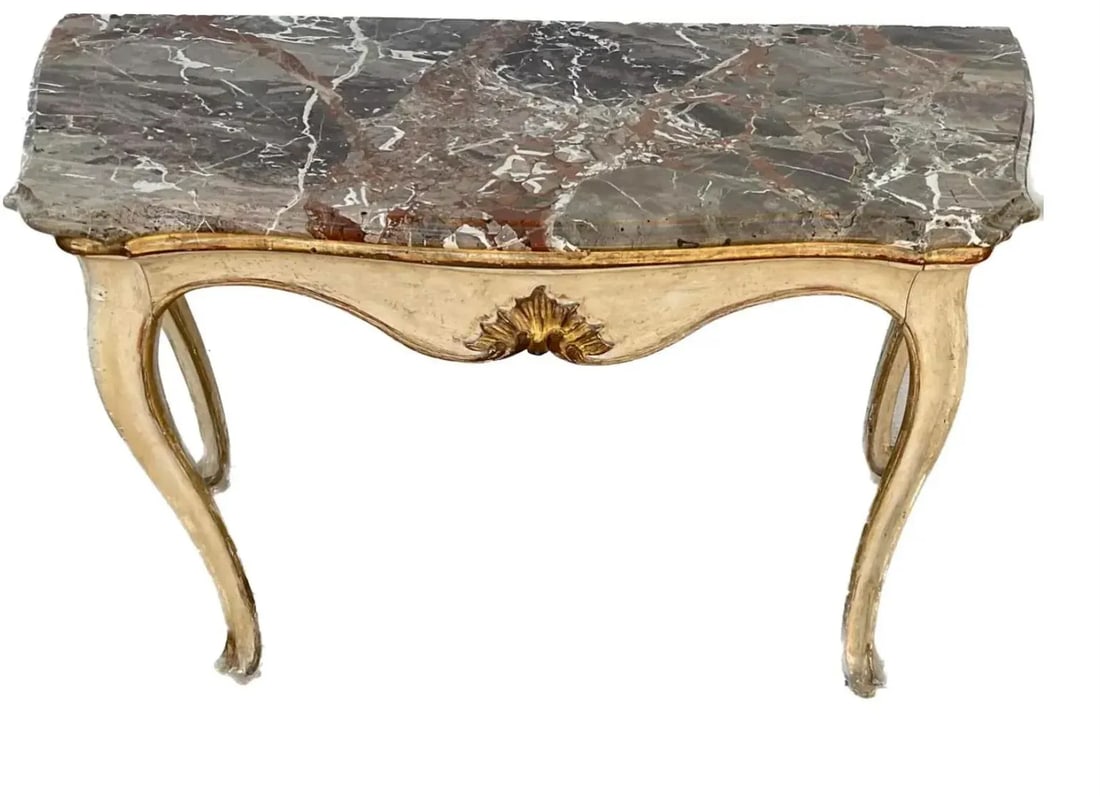 Pair of 19th Century Italian Painted and Gilt Marble-Top Console Tables - 4