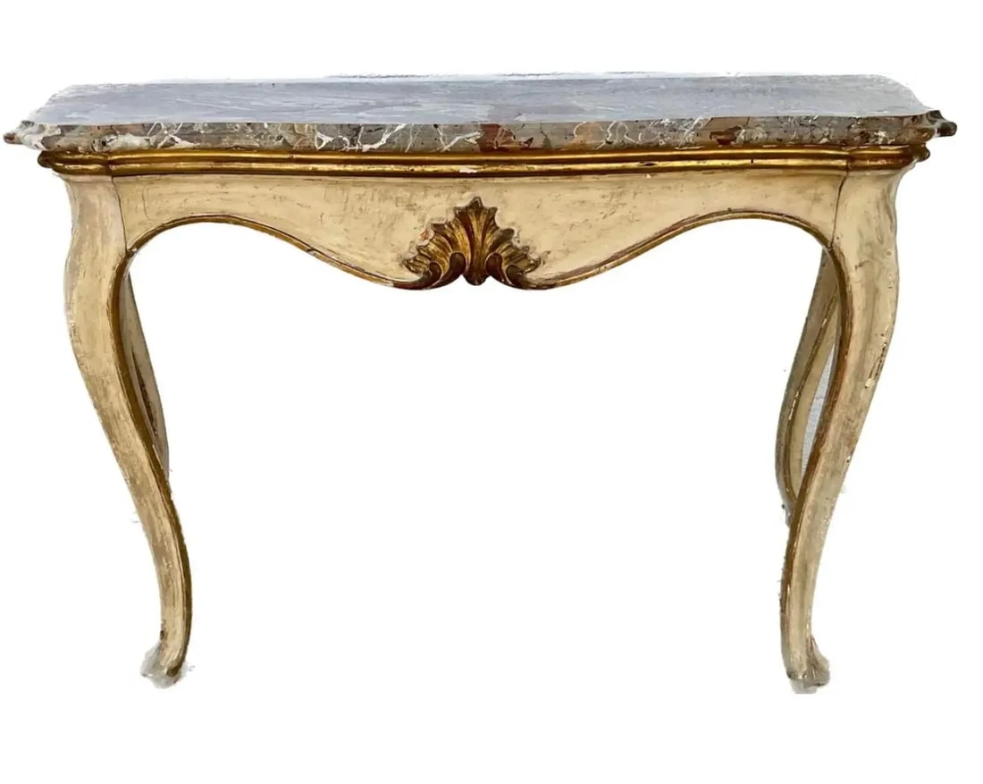 Pair of 19th Century Italian Painted and Gilt Marble-Top Console Tables - 5