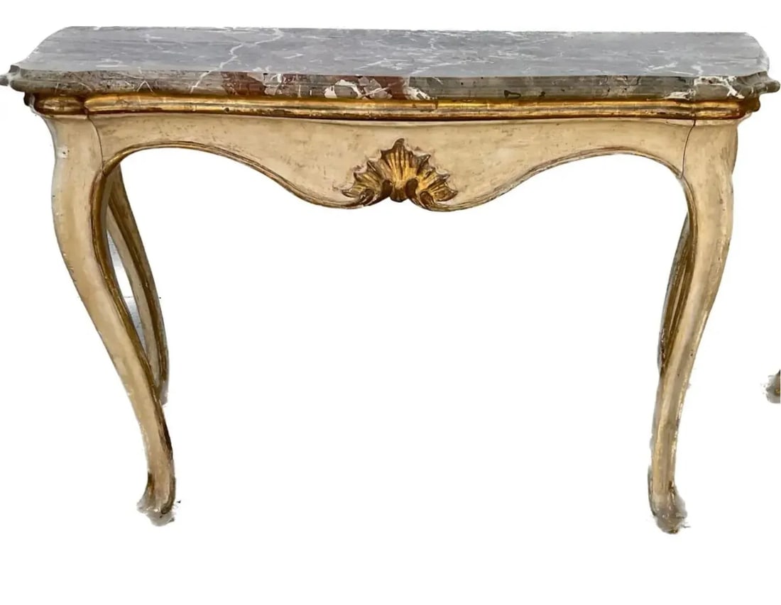 Pair of 19th Century Italian Painted and Gilt Marble-Top Console Tables - 6