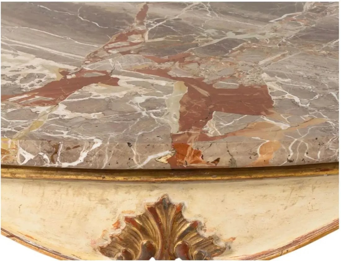 Pair of 19th Century Italian Painted and Gilt Marble-Top Console Tables - 7