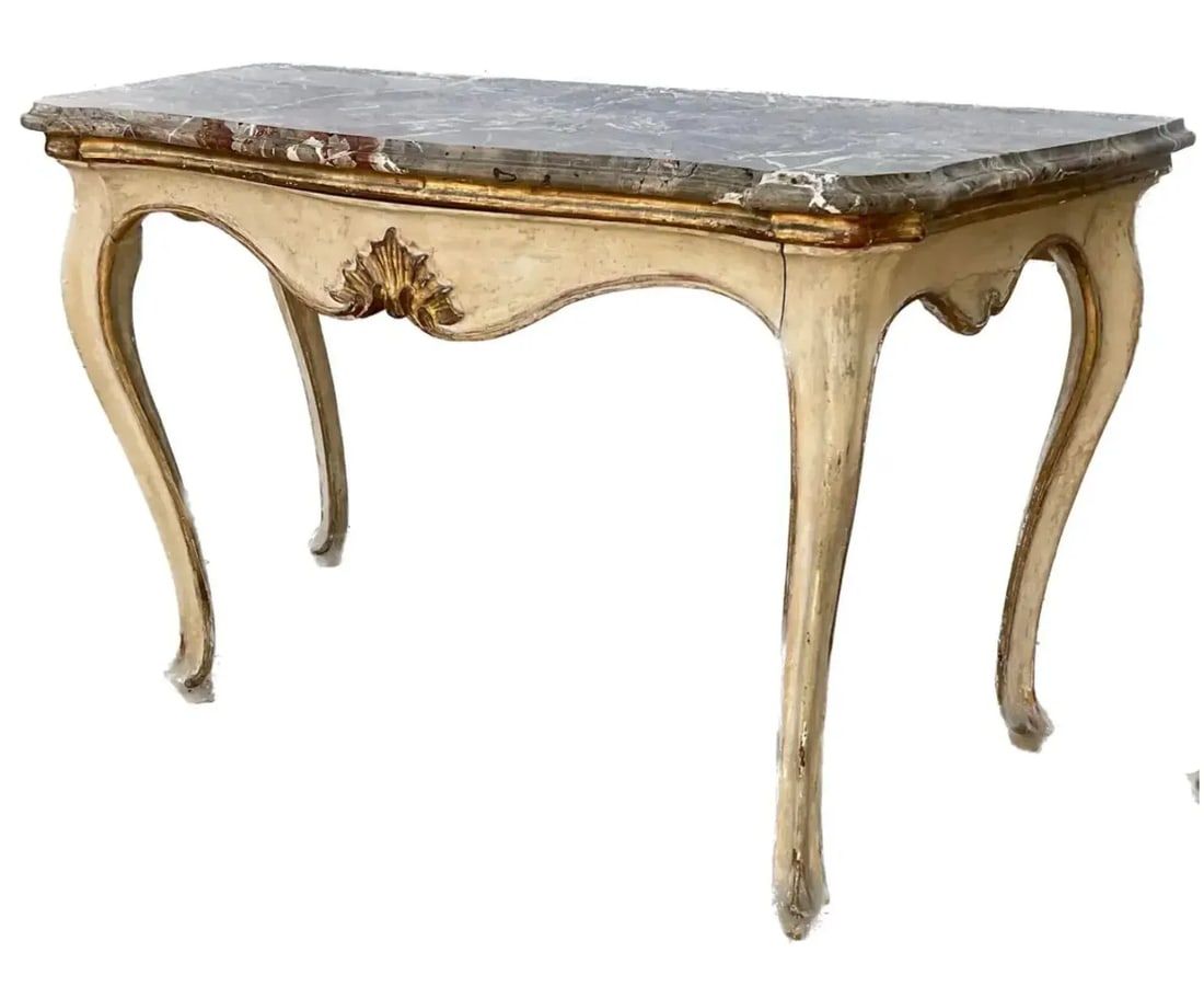 Pair of 19th Century Italian Painted and Gilt Marble-Top Console Tables - 8