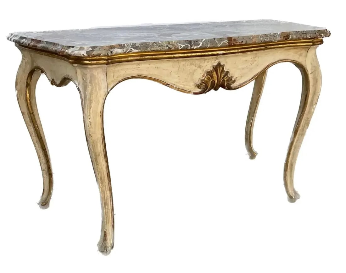 Pair of 19th Century Italian Painted and Gilt Marble-Top Console Tables - 9