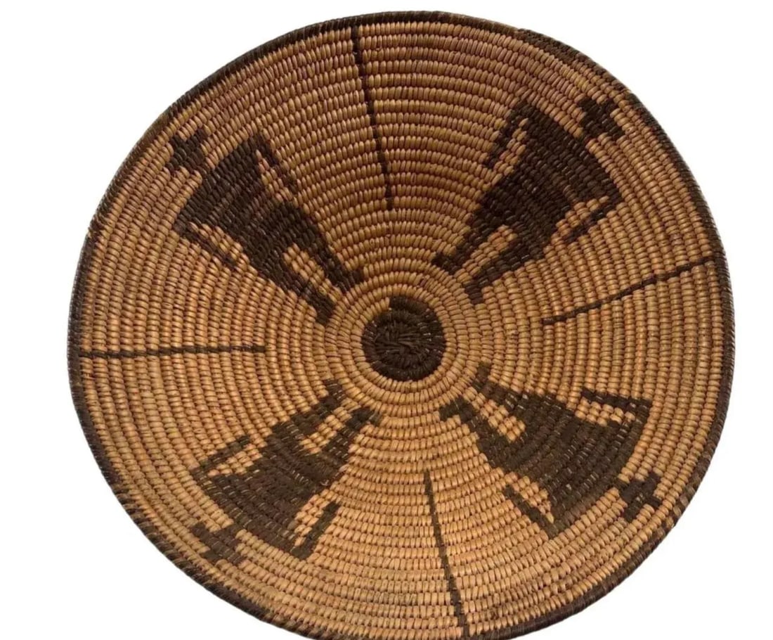Native American Style Basket With Geometric Figural Motif - 2