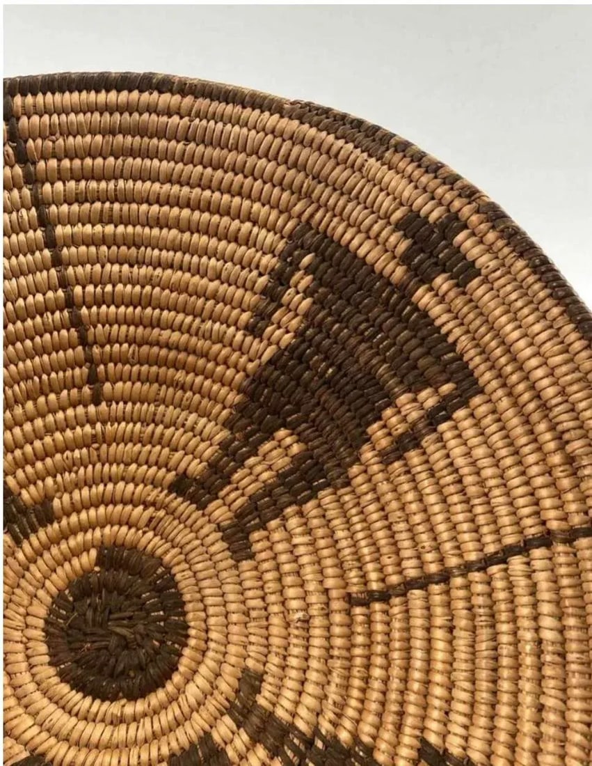 Native American Style Basket With Geometric Figural Motif - 3