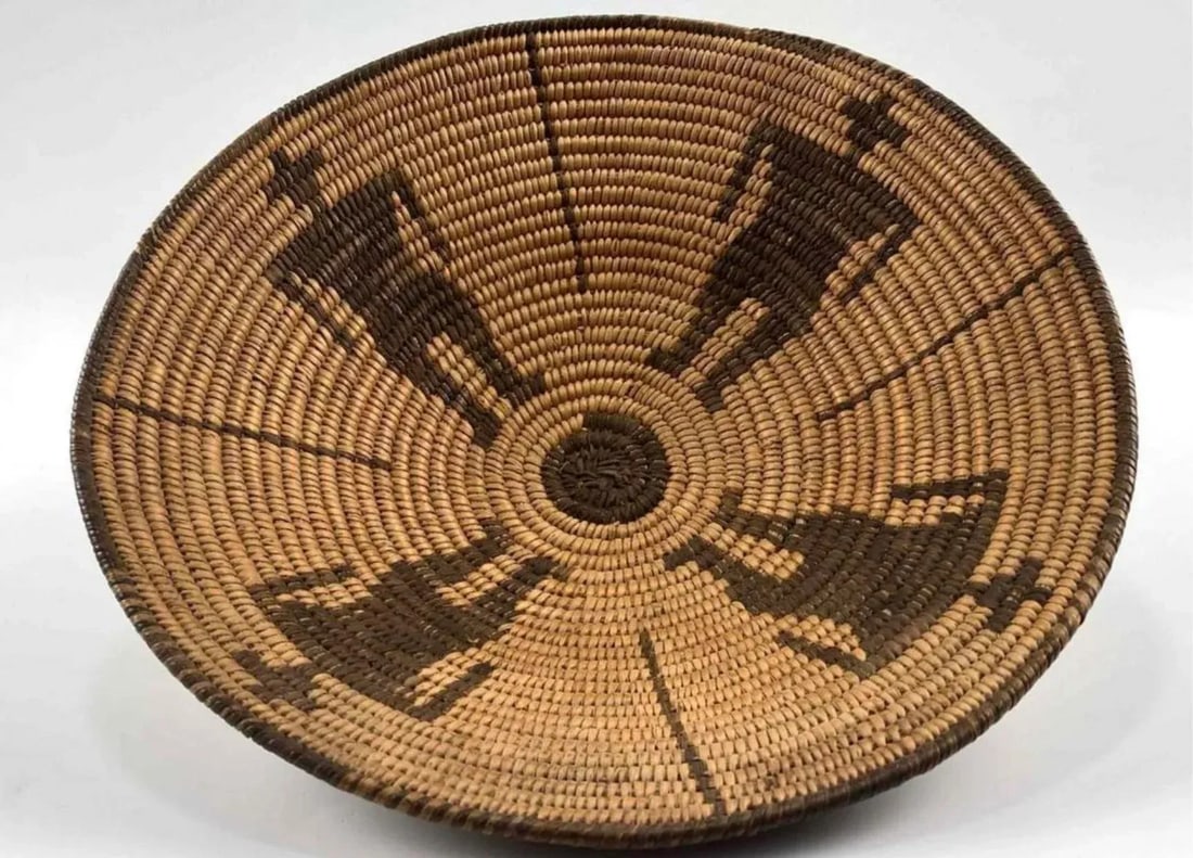Native American Style Basket With Geometric Figural Motif - 9