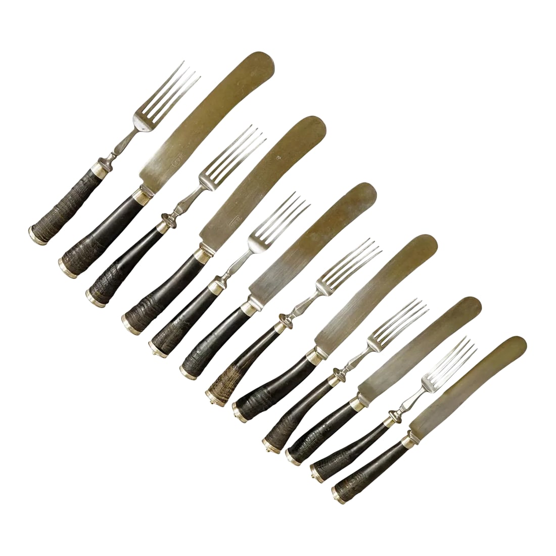 Antique Set of Rustic Hunters Cutlery With Chamois Horn Handles (1 of 12)