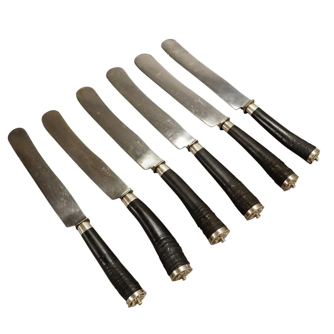 Antique Set of Rustic Hunters Knives With Chamois Horn Handles - 13