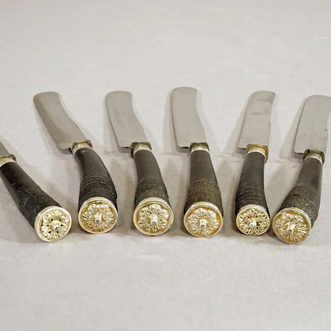 Antique Set of Rustic Hunters Knives With Chamois Horn Handles - 6