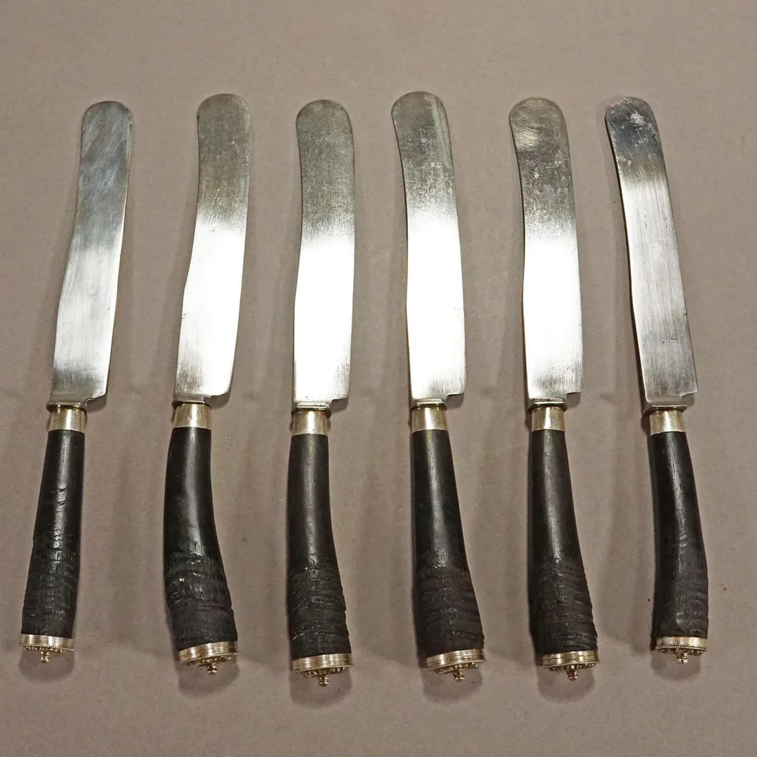 Antique Set of Rustic Hunters Knives With Chamois Horn Handles - 8