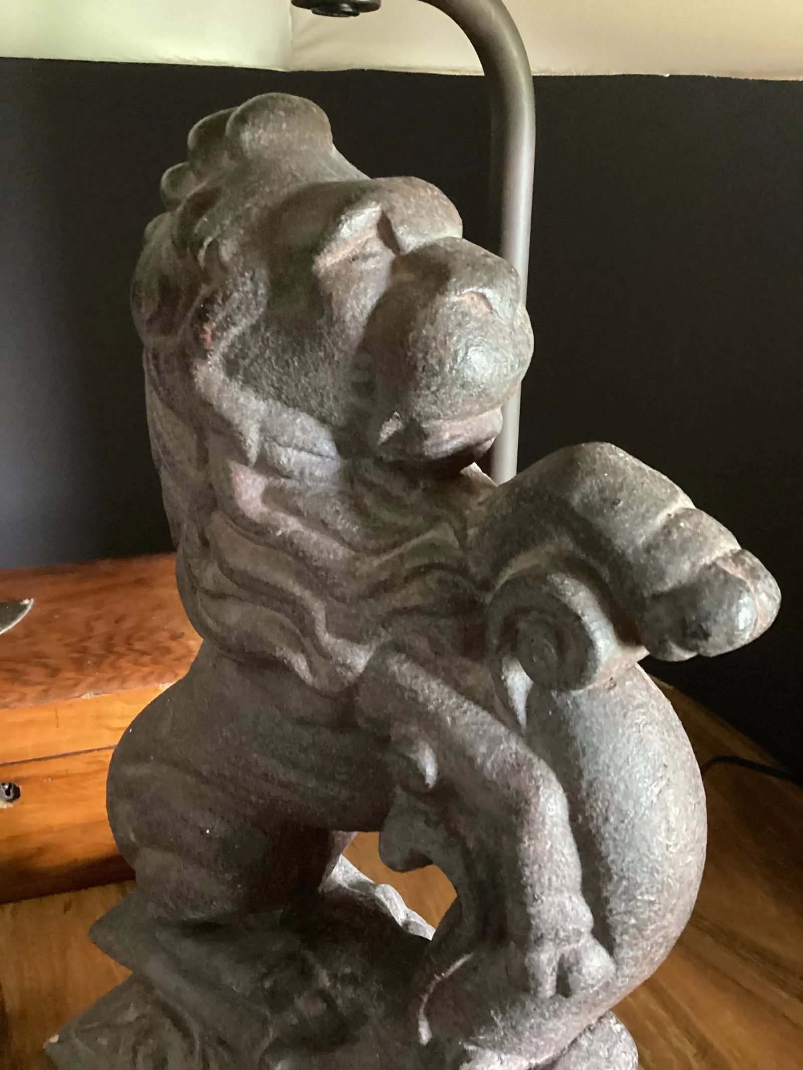 Mid 19th Century Cast Iron Lion Doorstop Conversion to a Lamp - 6
