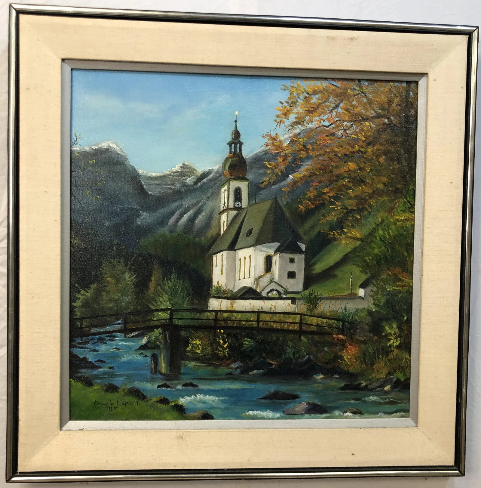 Early 20th Century The Church Oil on Canvas Signed on the Bottom, Framed - 3