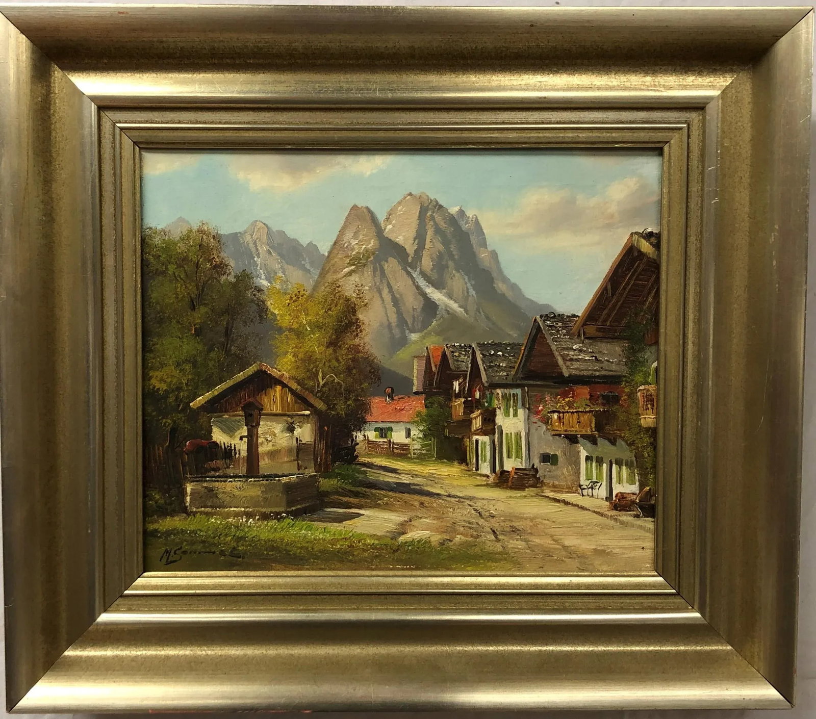 Late 19th Century The Little Town Oil on Canvas Signed on the Bottom, Framed - 2