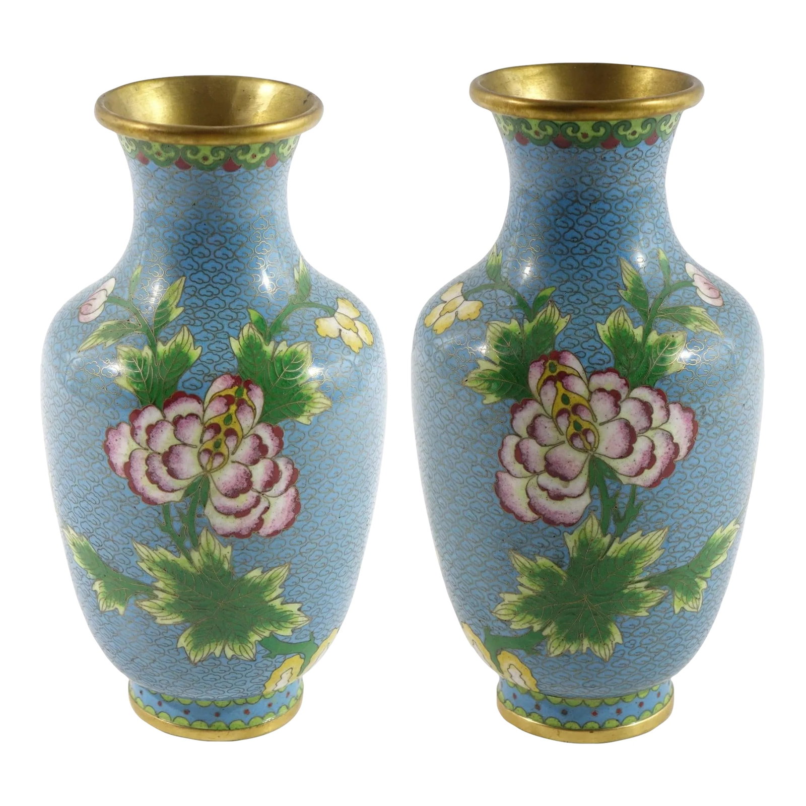 A Pair of Antique Chinese Cloisonne Vases -: Chinese Cloisonne - A Pair Of Antique Chinese Cloisonne Vases Condition: Alterations: Unknown Imperfections: Some Imperfections Condition Notes: Good overall condition, see photographs for details Ori