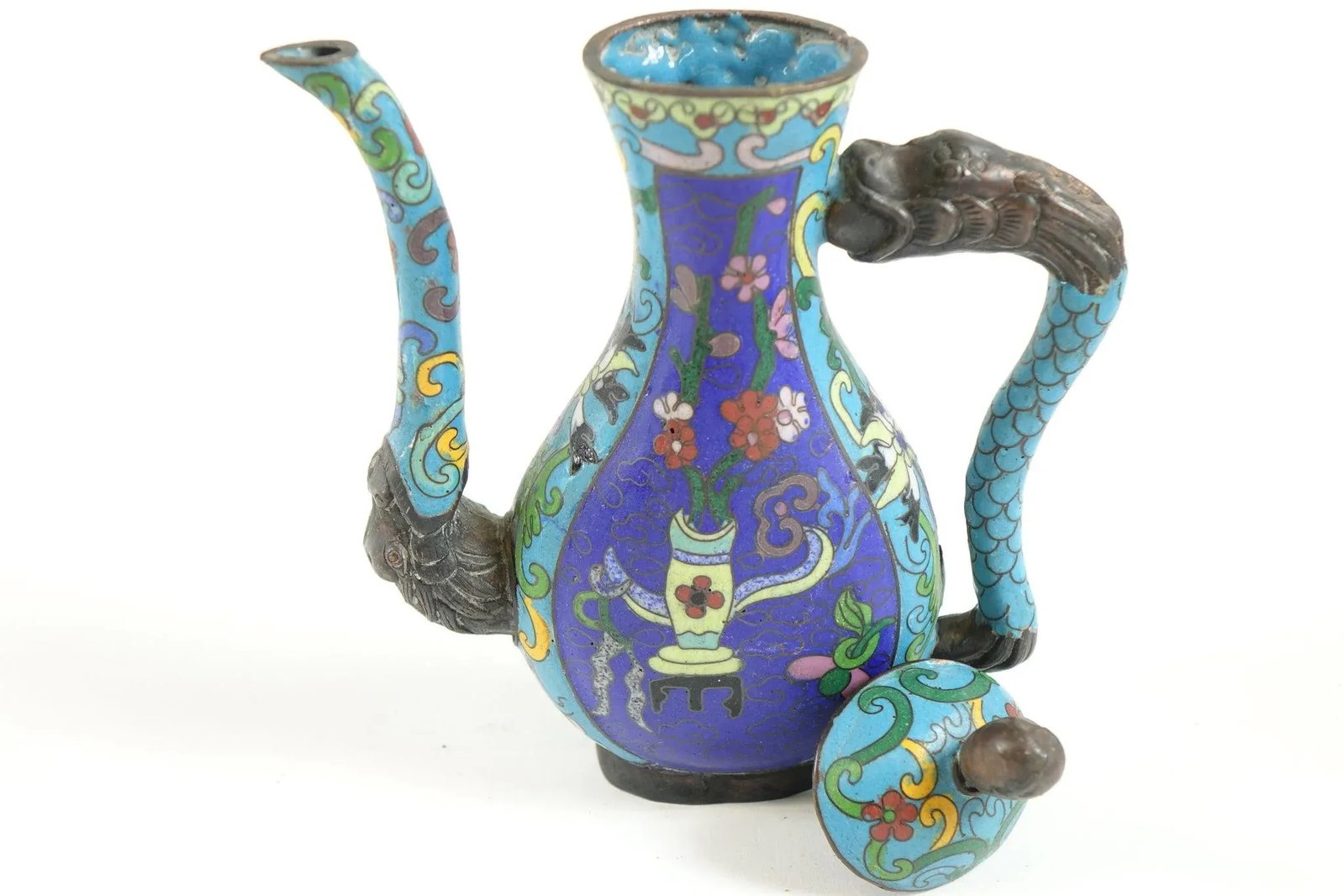 Antique Chinese Cloisonne Decorative Teapot - 3