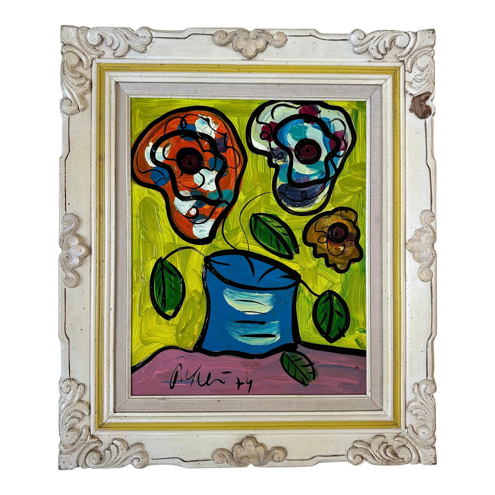 Abstract Flowers, Peter Keil, 1974: Peter Keil is a German artist who focuses primarily on abstract expressionism. Keil painted with some of the greats, including Joan Miró, Pablo Picasso, and Andy Warhol, to name a few. This is a