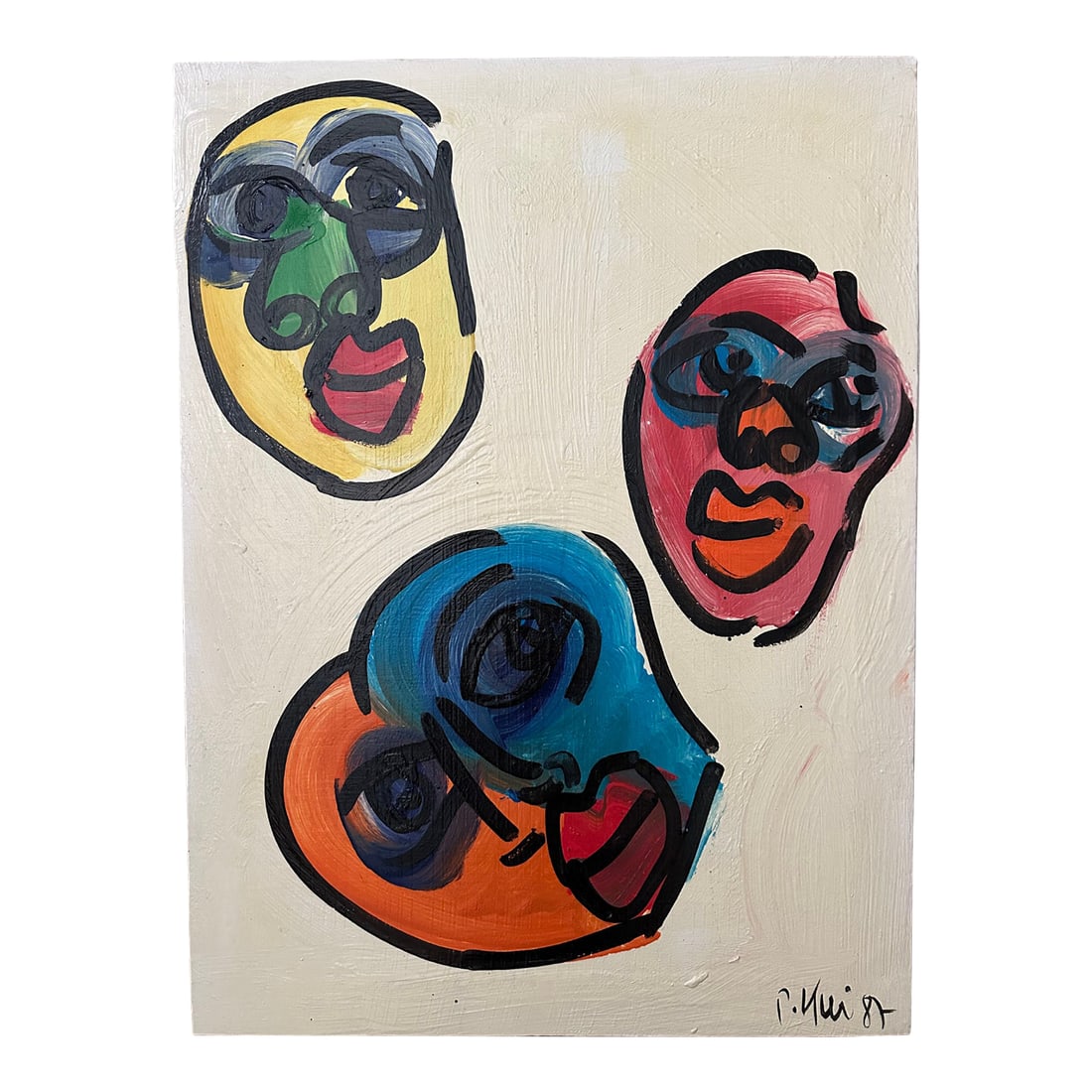 Titled Peter Keil Painting, 1987: Peter Keil is a German artist that focuses primarily on abstract expressionism. Keil painted with some of the greats including Pablo Picasso, Andy Warhol and Joan Miro, to name a few. This is a fun,
