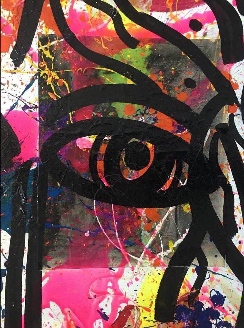 Peter Keil, Large Abstract Face Mixed-Media Painting, 1980s - 6