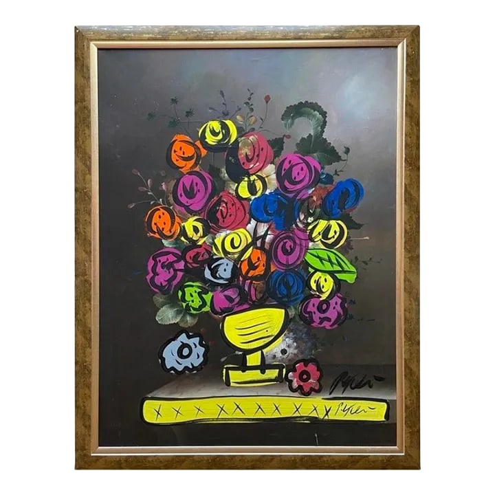 Flower From Paris, Peter Keil Painting - Large, Framed: Peter Keil is a German artist that focuses primarily on abstract expressionism. Keil painted with some of the greats including Joan Miró, Pablo Picasso and Andy Warhol, to name a few. This is a