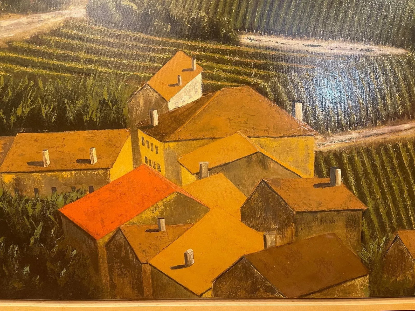 Framed Oil Painting on Linen "Red Tile Roof, St. Emilion, Bordeaux" by Mark Sylva - 10