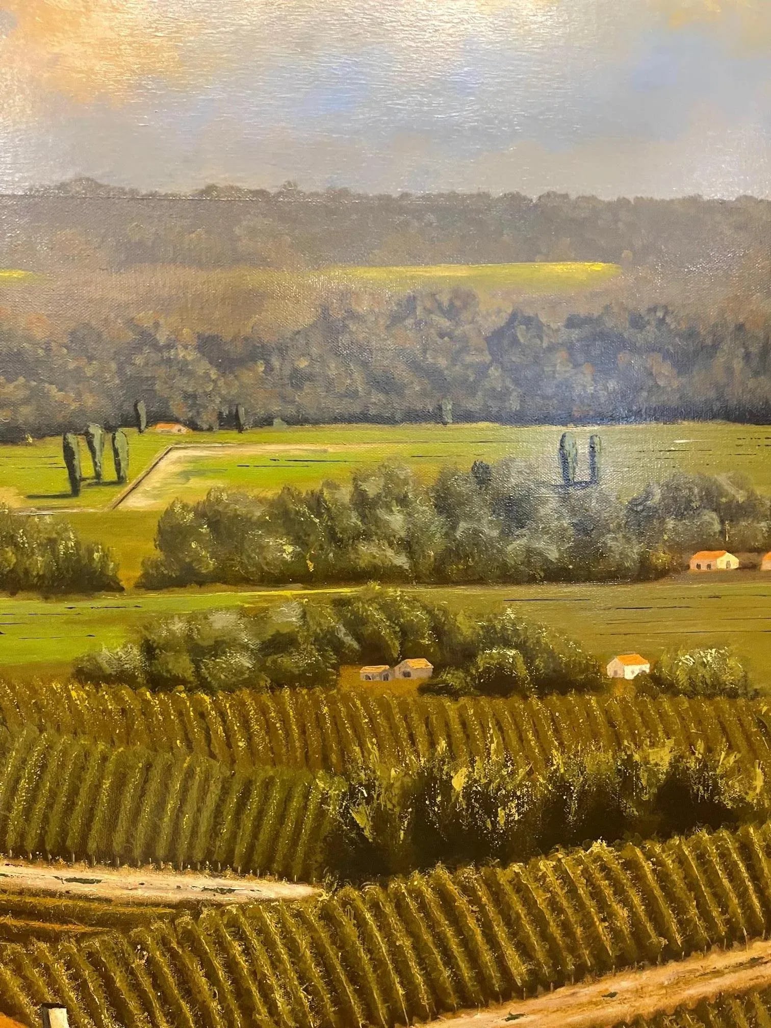 Framed Oil Painting on Linen "Red Tile Roof, St. Emilion, Bordeaux" by Mark Sylva - 3