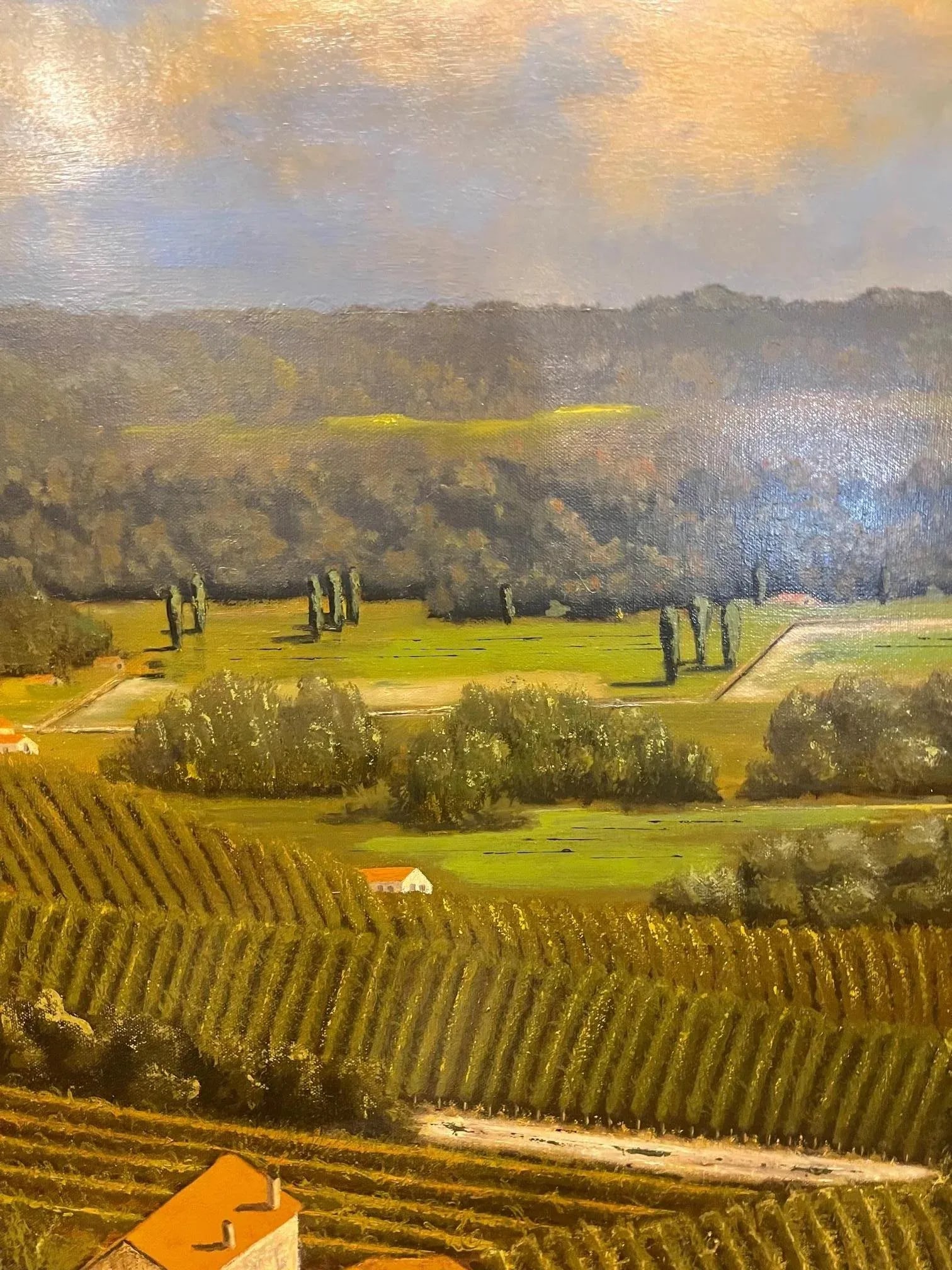 Framed Oil Painting on Linen "Red Tile Roof, St. Emilion, Bordeaux" by Mark Sylva - 4