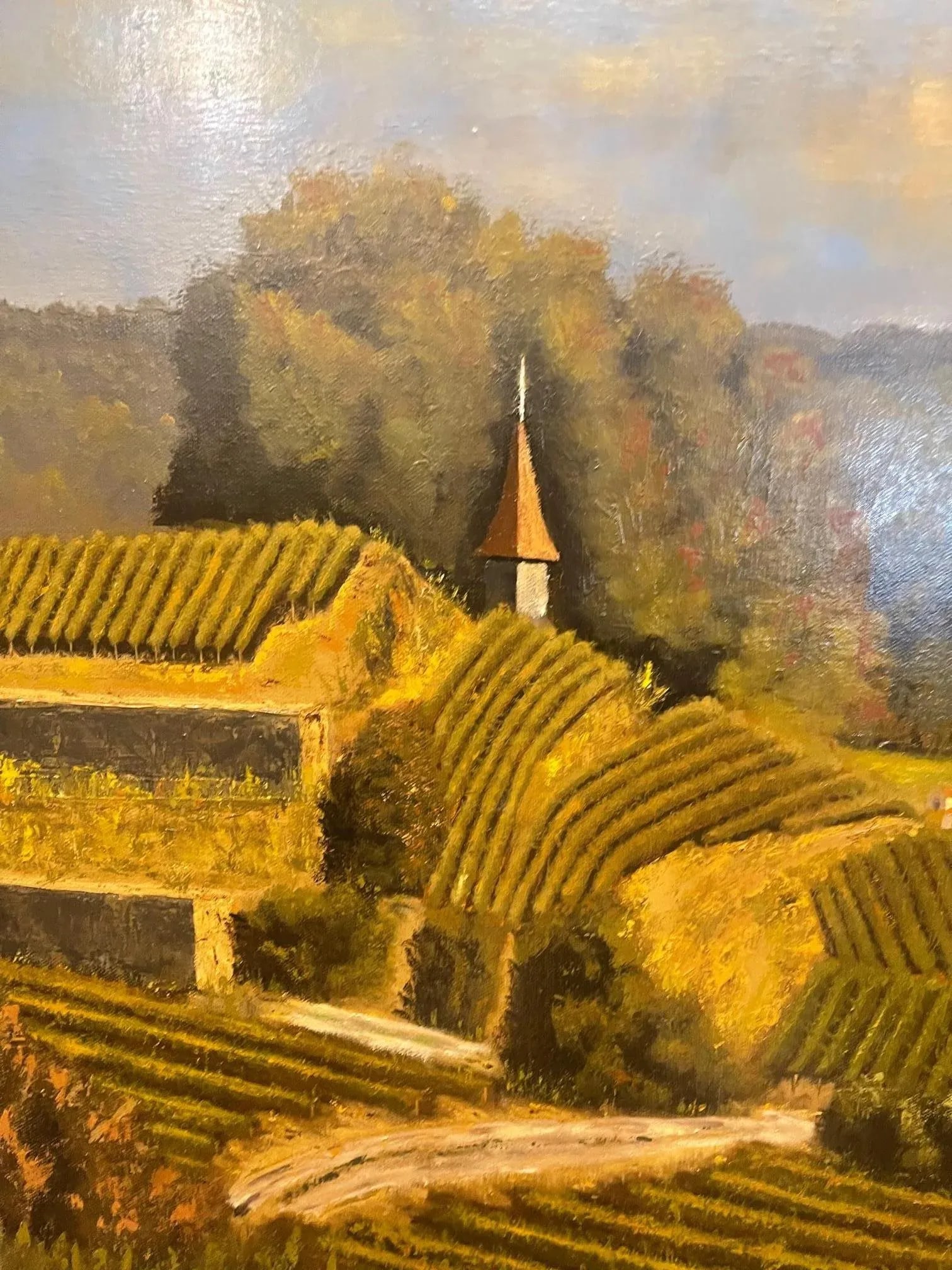 Framed Oil Painting on Linen "Red Tile Roof, St. Emilion, Bordeaux" by Mark Sylva - 5