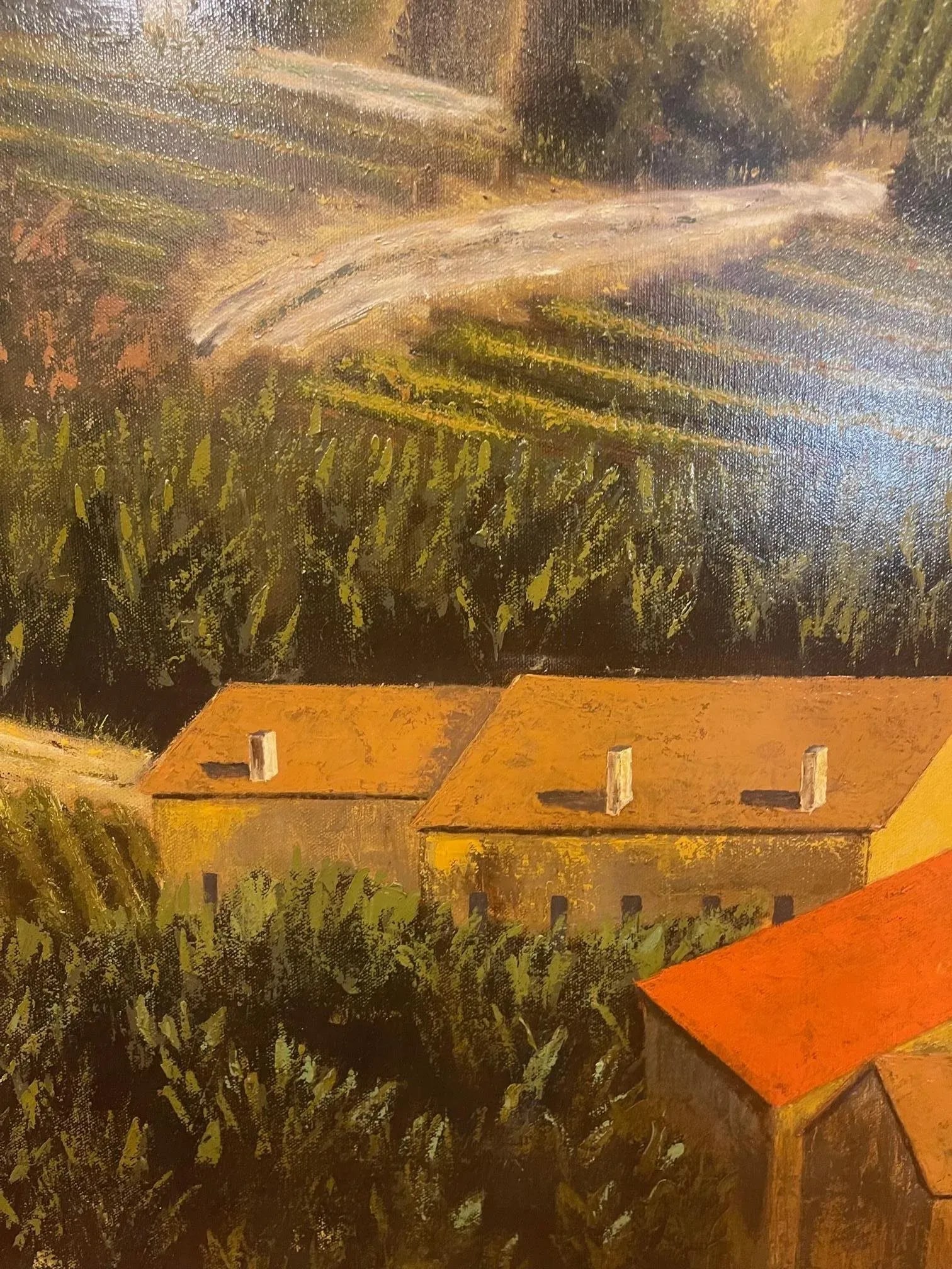 Framed Oil Painting on Linen "Red Tile Roof, St. Emilion, Bordeaux" by Mark Sylva - 6
