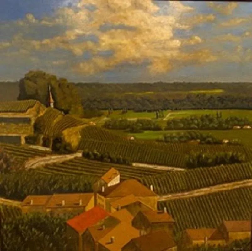 Framed Oil Painting on Linen "Red Tile Roof, St. Emilion, Bordeaux" by Mark Sylva - 7