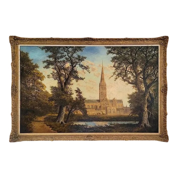 Salisbury Cathedral' Oil on Canvas by Edmund John Neimann 1876: PRESENTING A STUNNING, IMPORTANT AND HIGHLY DESIRABLE 19th Century English Landscape painting of 'Salisbury Cathedral', Oil on Canvas by Edmund John Neimann 1876. Large painting of a very desirable