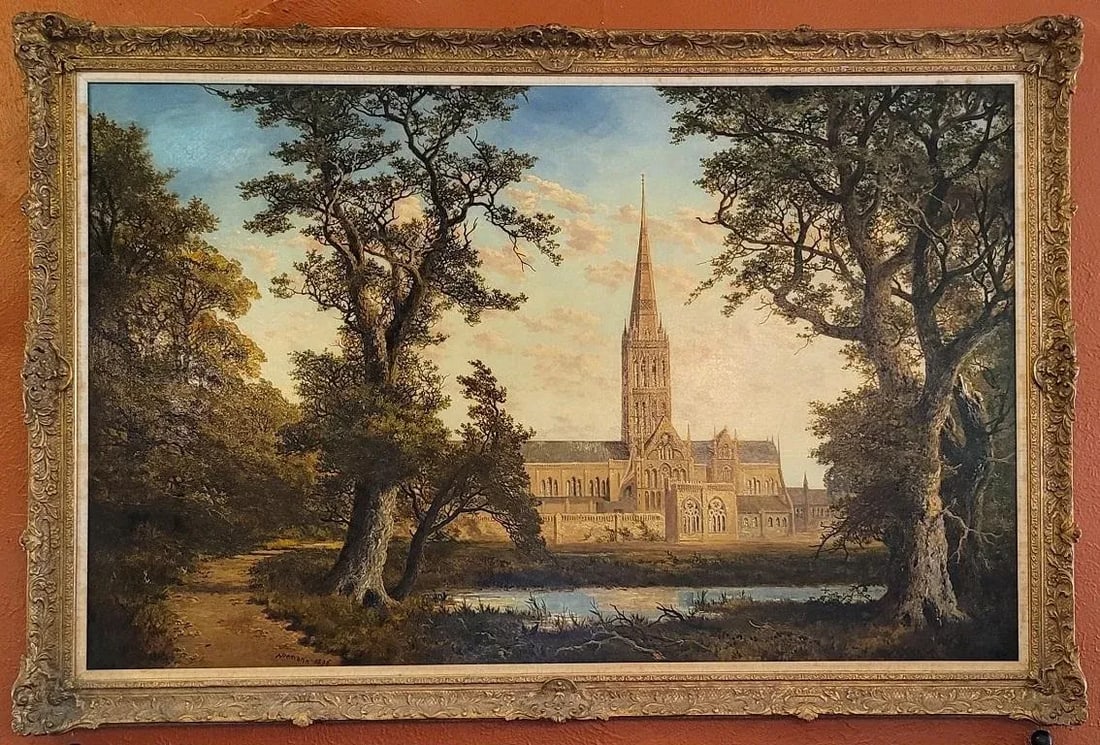 Salisbury Cathedral' Oil on Canvas by Edmund John Neimann 1876 - 8