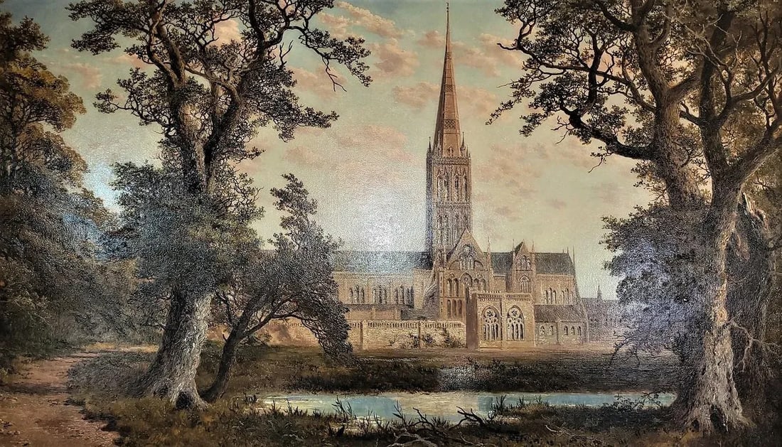 Salisbury Cathedral' Oil on Canvas by Edmund John Neimann 1876 - 9