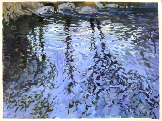 Moving Water Contemporary Expressionist Landscape Painting on Paper by Bryan Young - 2