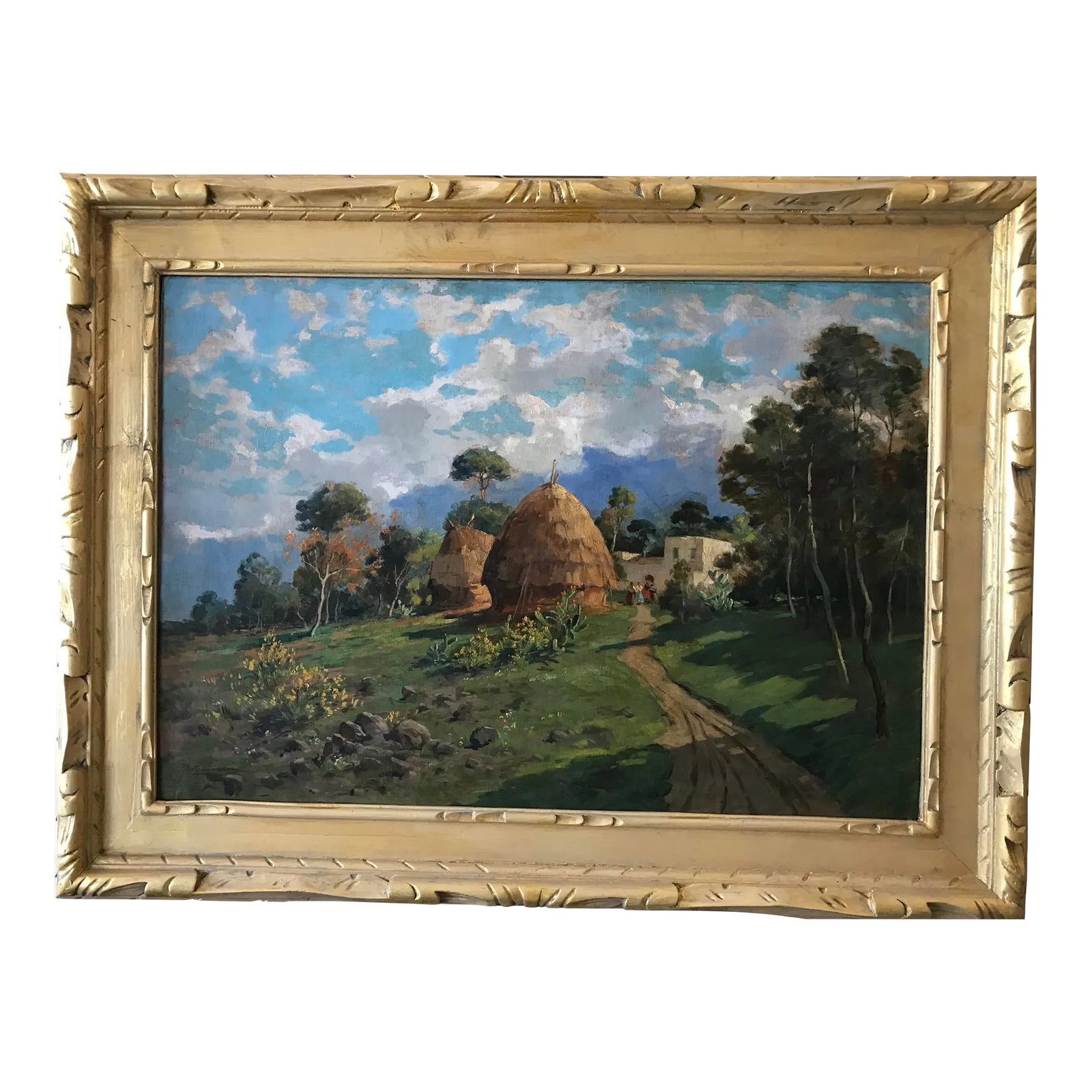 Village of Vesuvio, Italy, C. 1925 by Ilio Giannaccini, Oil on Canvas: Giannaccini (1897-19680) was an early 20th century Italian landscape artist most active in Milan and Rome but best known for his landscapes of the south of Italy; Naples and Sicily. He won many