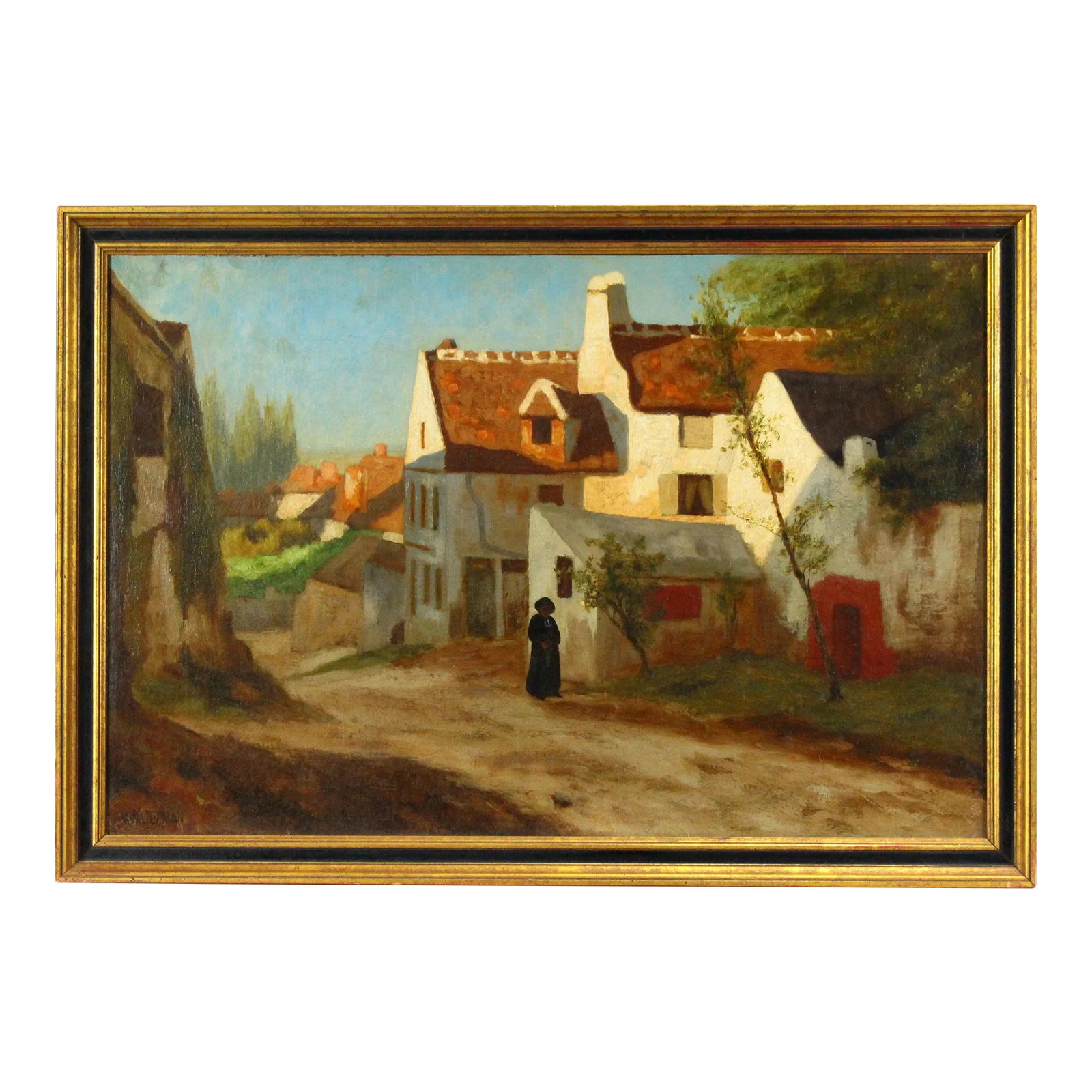 Marcus Waterman (American, 1834-1914) Oil on Canvas, Figure in a Small Village Road (1 of 11)