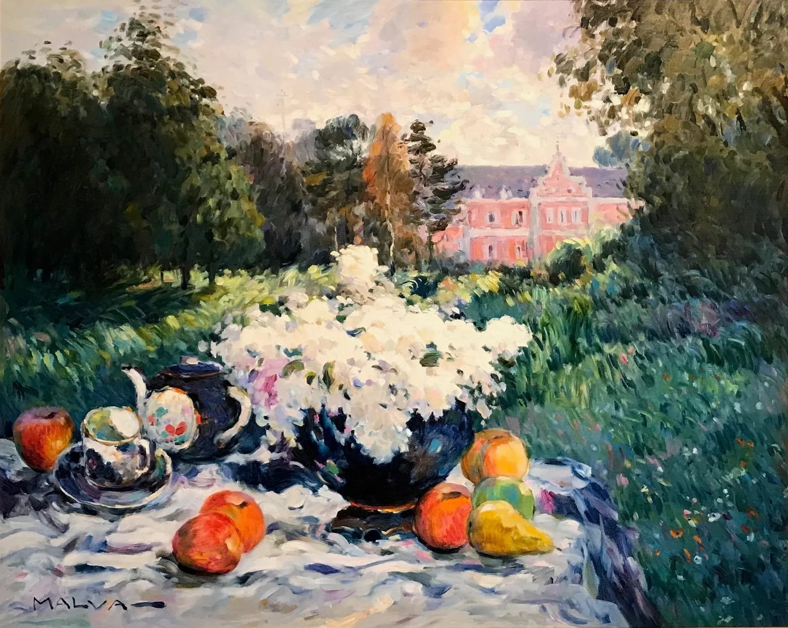 Still Life in a Country House Setting 1980's Painting by Malva - 3