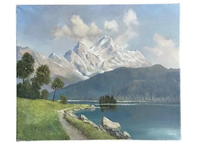 1960s Alpine Landscape Mountain Oil Painting Signed Meyer - 2
