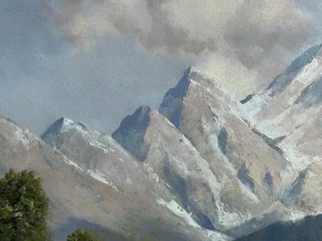 1960s Alpine Landscape Mountain Oil Painting Signed Meyer - 6