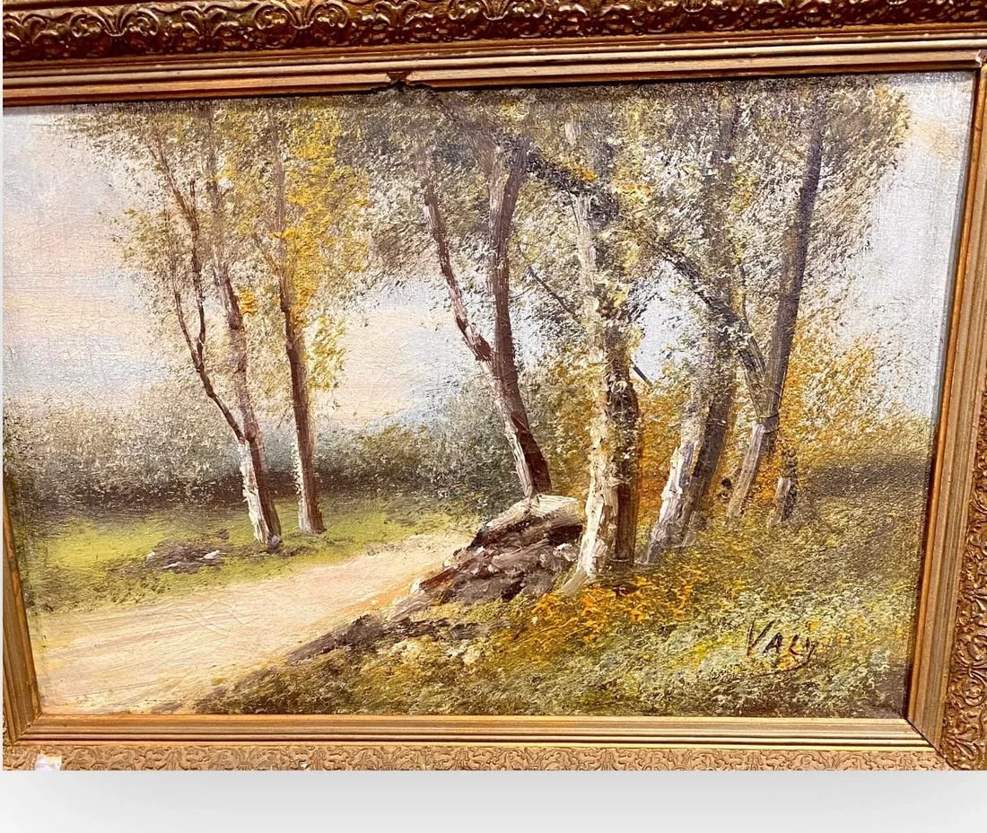 Antique French Landscape Oil on Canvas with Gesso and Wood Frame - 5