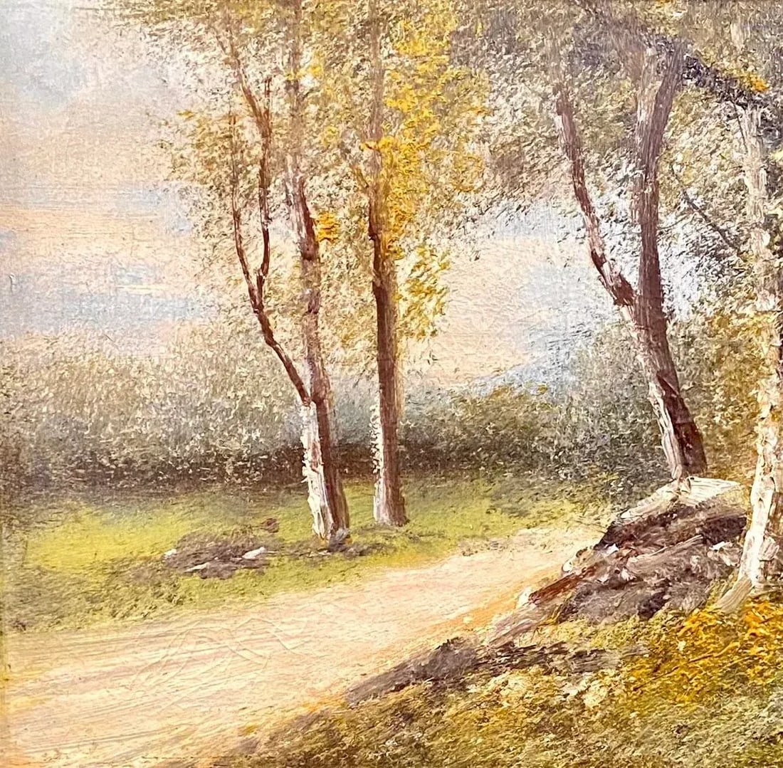 Antique French Landscape Oil on Canvas with Gesso and Wood Frame - 8
