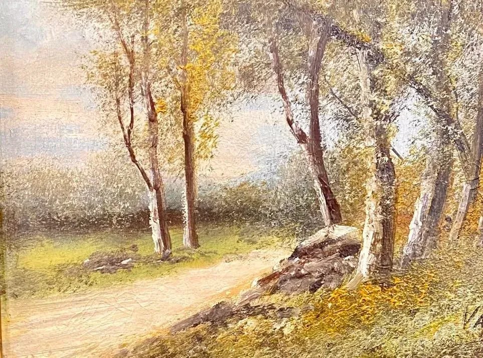 Antique French Landscape Oil on Canvas with Gesso and Wood Frame - 9