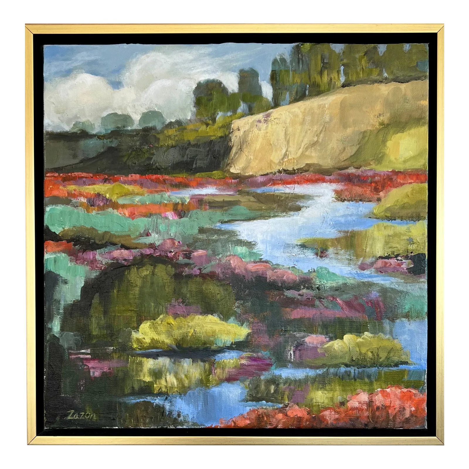 Contemporary Impressionistic Landscape Painting "Mesa Stream" by Karen Zazon