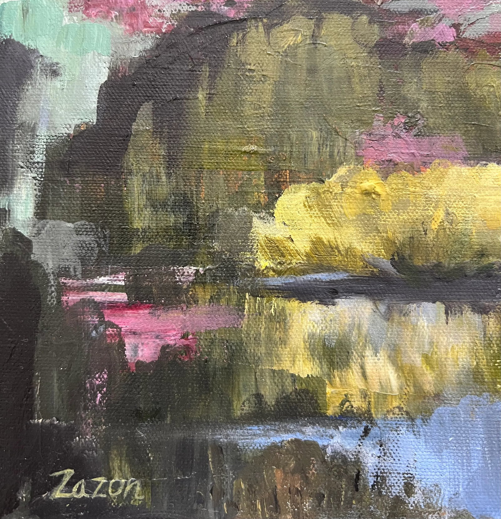 Contemporary Impressionistic Landscape Painting "Mesa Stream" by Karen Zazon - 4