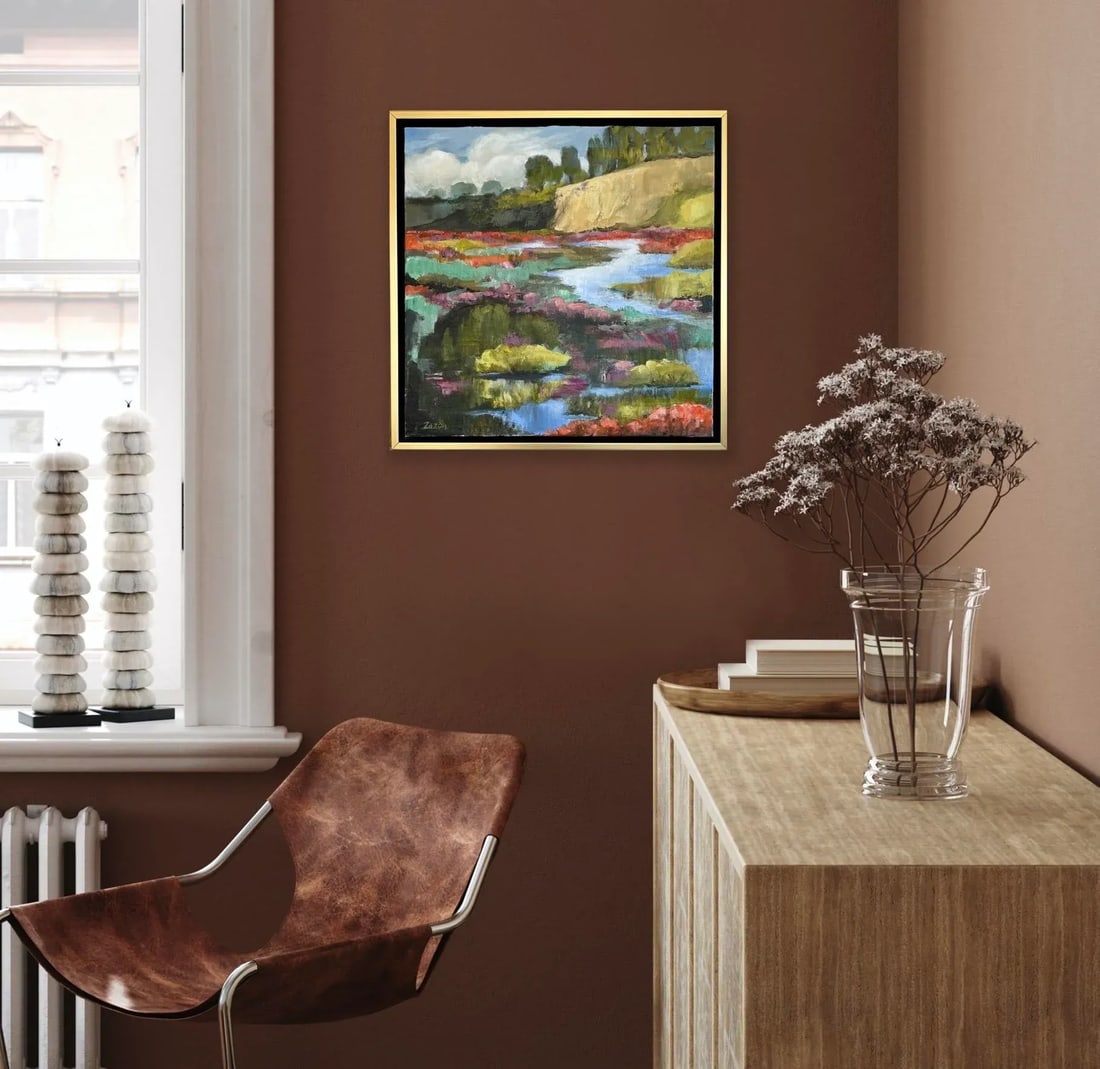 Contemporary Impressionistic Landscape Painting "Mesa Stream" by Karen Zazon - 6