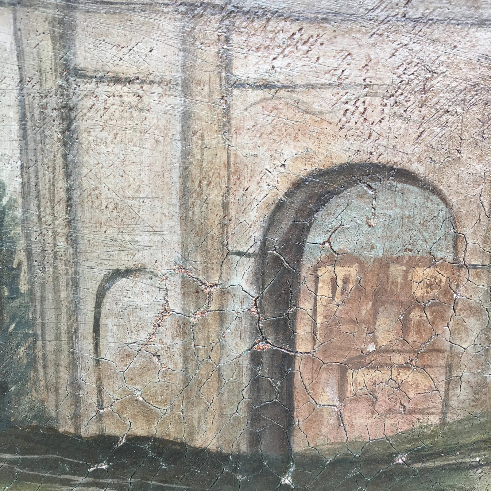1940s Italian "Cane Da Caccia Tra Le Rovine" Landscape Painting on Canvas 4' - 3